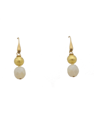 Earrings Murano glass two inch drop gold and white beveled earrings