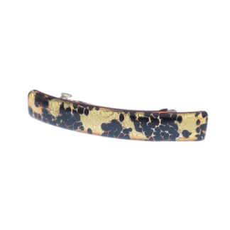 Speckled black on gold Murano glass 4 inch hair barrette