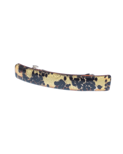 Speckled black on gold Murano glass 4 inch hair barrette