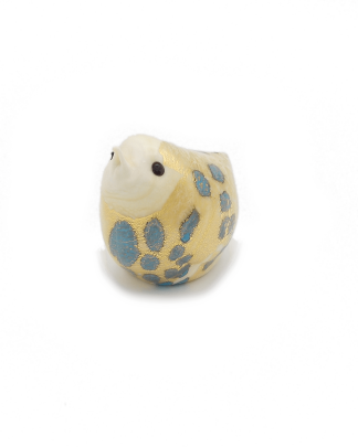 Murano glass small ivory bird with blue specks and gold foil
