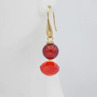 red two tone Murano glass drop earrings 1.5 inches on gold wires