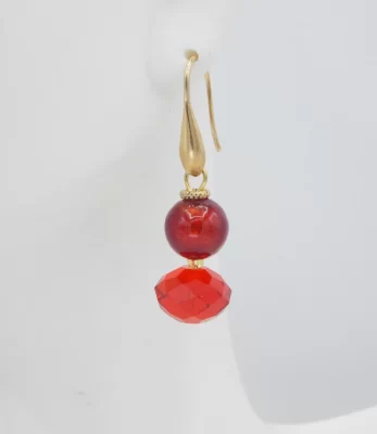 red two tone Murano glass drop earrings 1.5 inches on gold wires