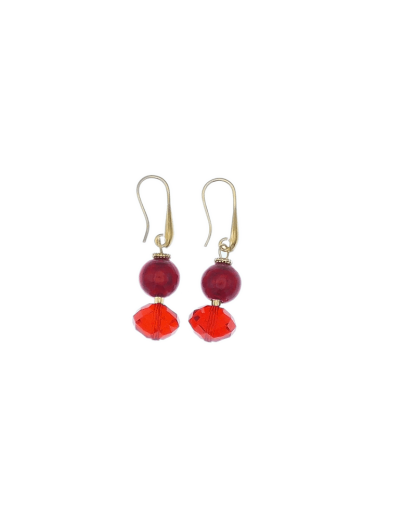 red two tone Murano glass drop earrings 1/5 inches on gold wires