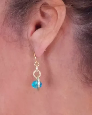 metals and blue Murano glass orb 1.5 inch drop earring on stud