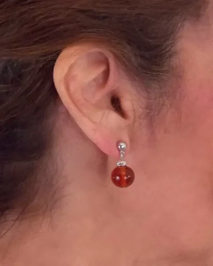 Italian Glass Ball Earring Amber Tone