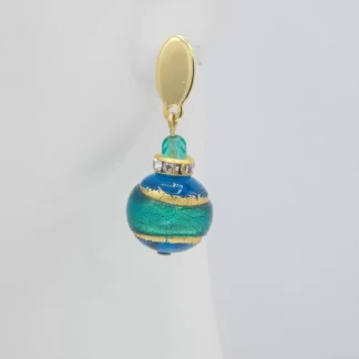 Murano earring green and gold glass ball