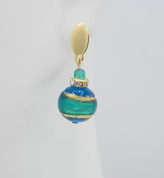 Murano earring green and gold glass ball