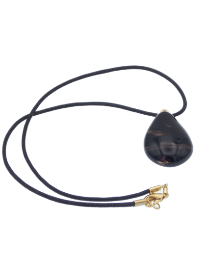 Murano black glass tear drop pendant necklace