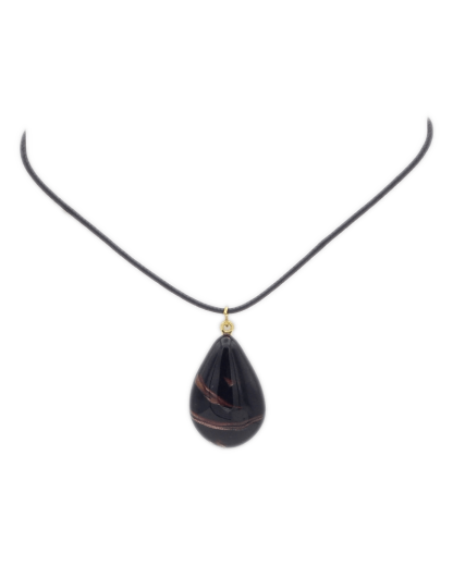 Black and copper swirl Murano glass drop pendant