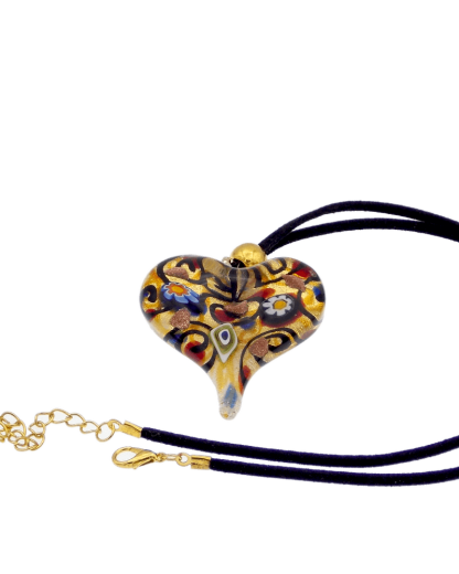 Murano heart shaped gold and mixed colors glass pendant necklace