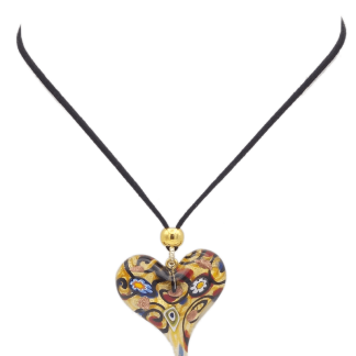 gold background and multicolor Murano glass heart pendant