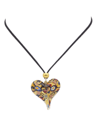 gold background and multicolor Murano glass heart pendant
