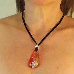 Red and Gold Murano Teardrop Pendant