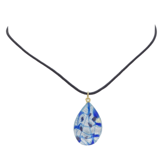 Teardrop shape blue and silver Murano glass pendant