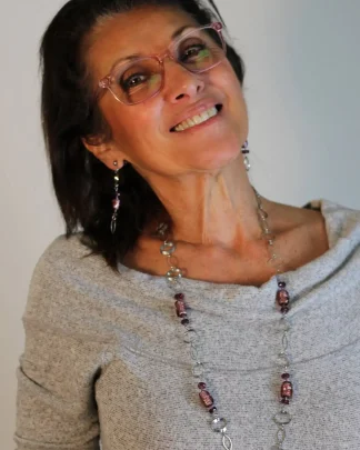 Chrome and purple crystal necklace and earring set