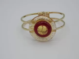 Murano glass golden and red disc on a spring hinge bracelet