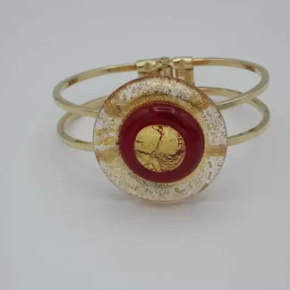 Murano glass golden and red disc on a spring hinge bracelet