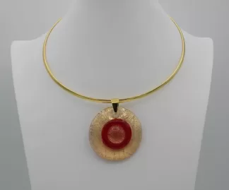 Large Murano gold and red disc pendant