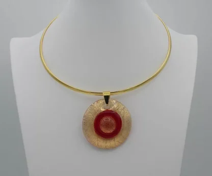 Large Murano gold and red disc pendant