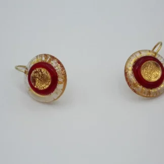 Bright gold and red Murano glass earrings with depth
