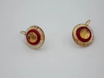 Bright gold and red Murano glass earrings with depth