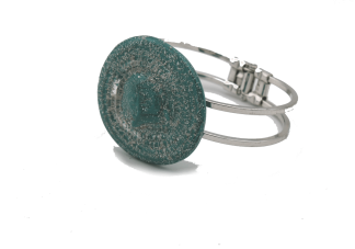 aqua toned green cuff bracelet opaque Murano glass disc shaped with opalescence