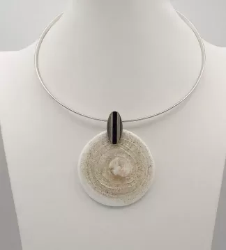 Glass pendant white disc with sand texture