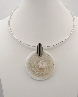 Glass pendant white disc with sand texture