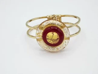 Murano glass golden and red disc on a spring hinge bracelet