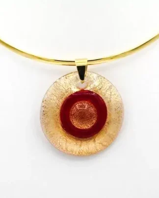 Large golden and red Murano glass disc pendant