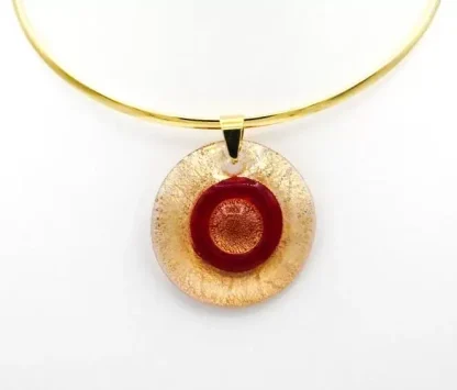 Large golden and red Murano glass disc pendant