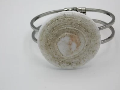 white Murano glass cuff bracelet with silver luster