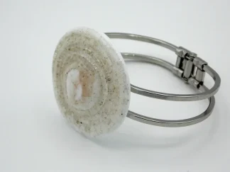 white Murano glass cuff bracelet with silver luster