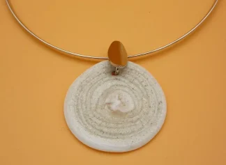 White Murano glass large disc collar pendant with silver