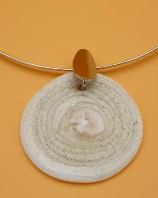 White Murano glass large disc collar pendant with silver