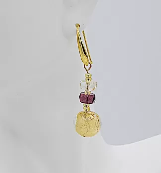Golden Murano glass drop earring with purple detail