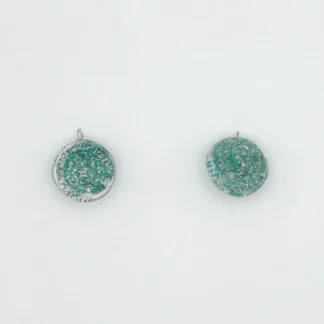 Green Murano glass disc earrings with silver opalescence