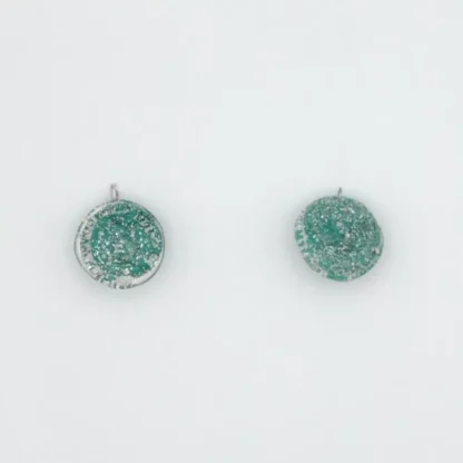 Green Murano glass disc earrings with silver opalescence