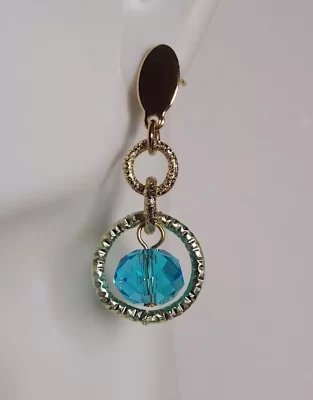 metals and blue Murano glass drop earring 1. 5 inch drop on stud