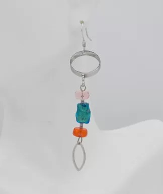 chrome-and-crystal-earring green, orange and light pink crystal
