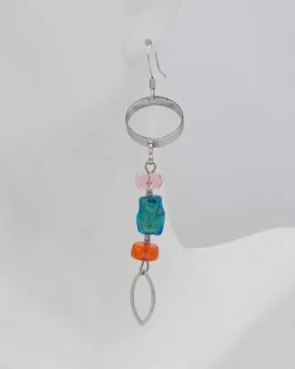 chrome-and-crystal-earring green, orange and light pink crystal