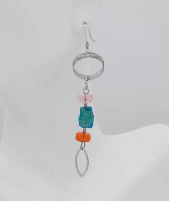 chrome-and-crystal-earring green, orange and light pink crystal