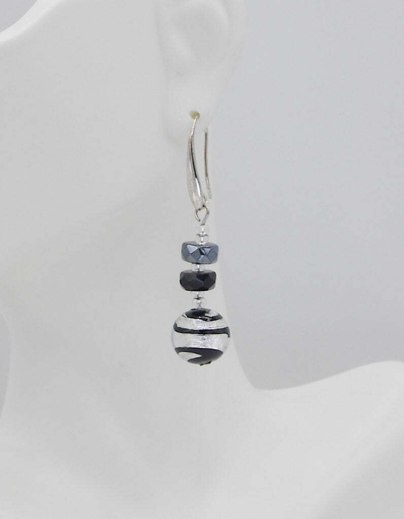 Silver and Black Murano Drop Earrings