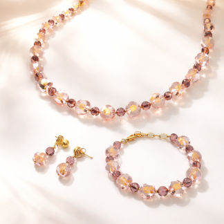 Murano pink gossamer necklace bracelet and earring set - pink Murano glass beads with gold infusion