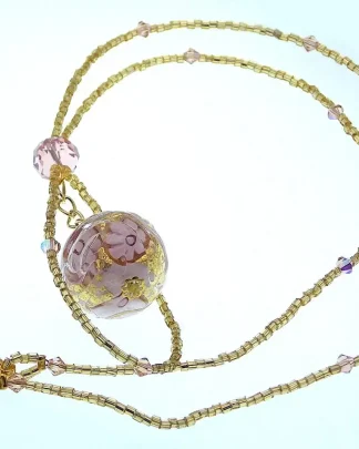 pink and gold Murano glass long necklace