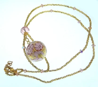 pink and gold Murano glass long necklace