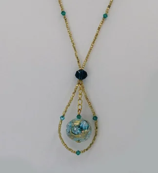 blue and gold Murano glass long necklace