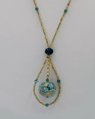 blue and gold Murano glass long necklace