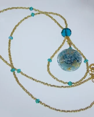 blue and gold Murano glass long necklace