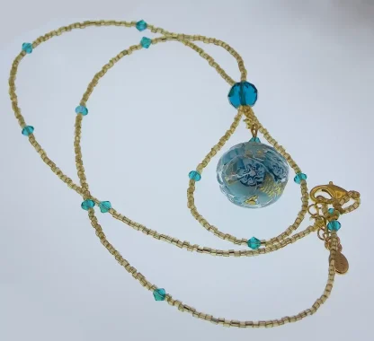 blue and gold Murano glass long necklace